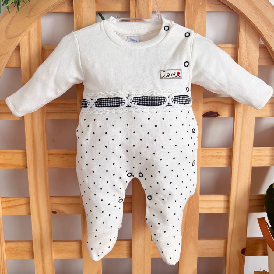  Macacão Trape Zape- Love off com poa preto